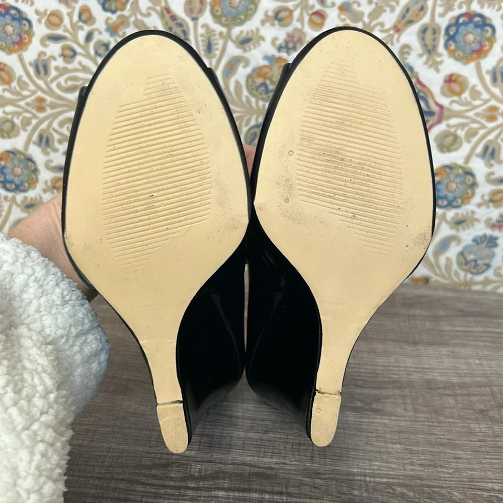 Boston Proper Black‎ Patent Leather Peep Toe Wedges Shoes Office Date Night 7M